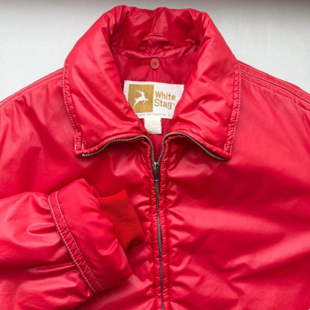 Vintage White Stag Red Puffer Ski Jacket 70s 80s Made in Japan With Belt Size M-